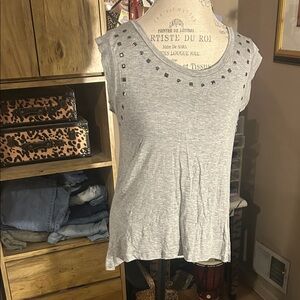 Gray Studded Women's Top with Lace Back - Medium